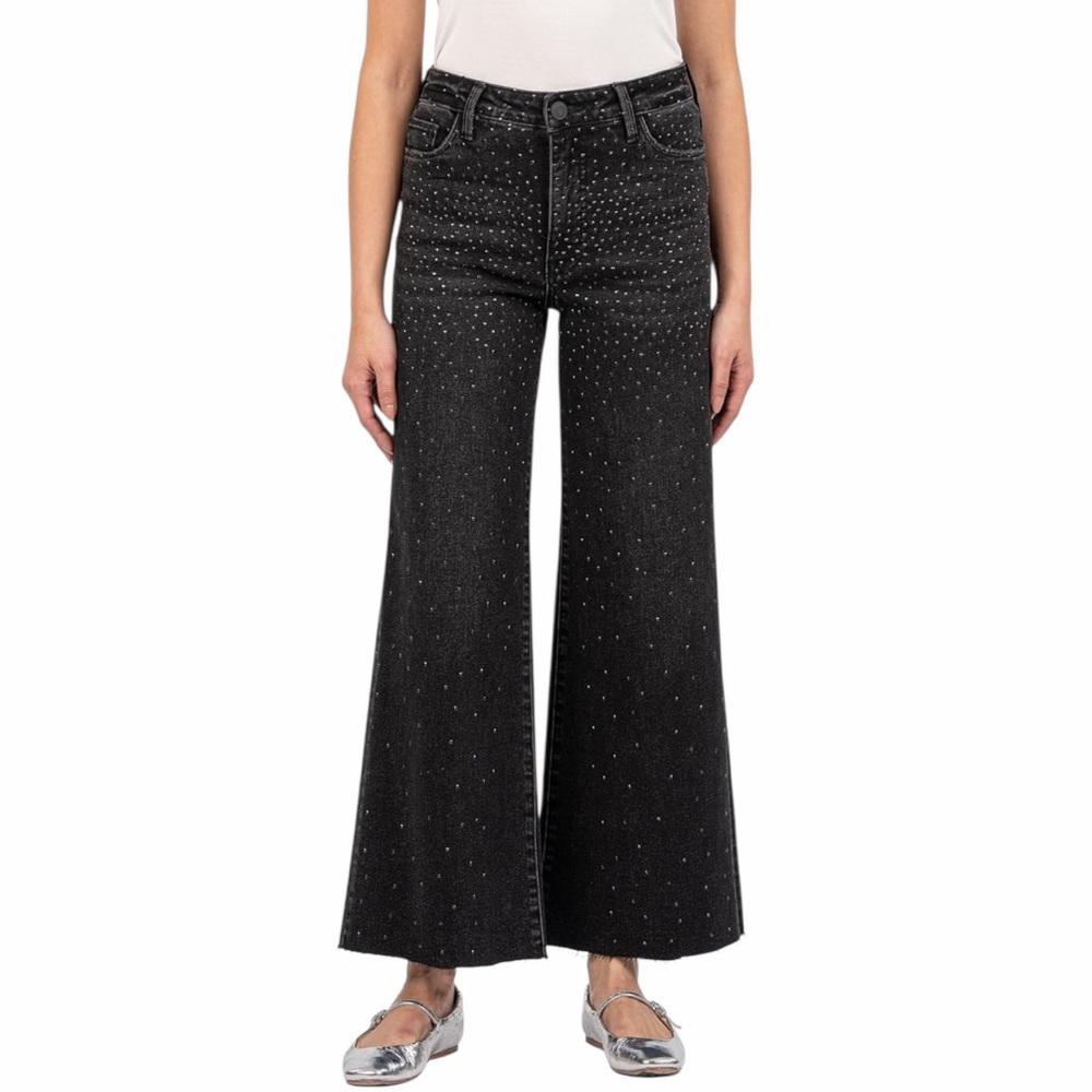 KUT from The Kloth Meg High-Rise Fab Ab Wide Leg Raw Hem in Illuminated 10‎